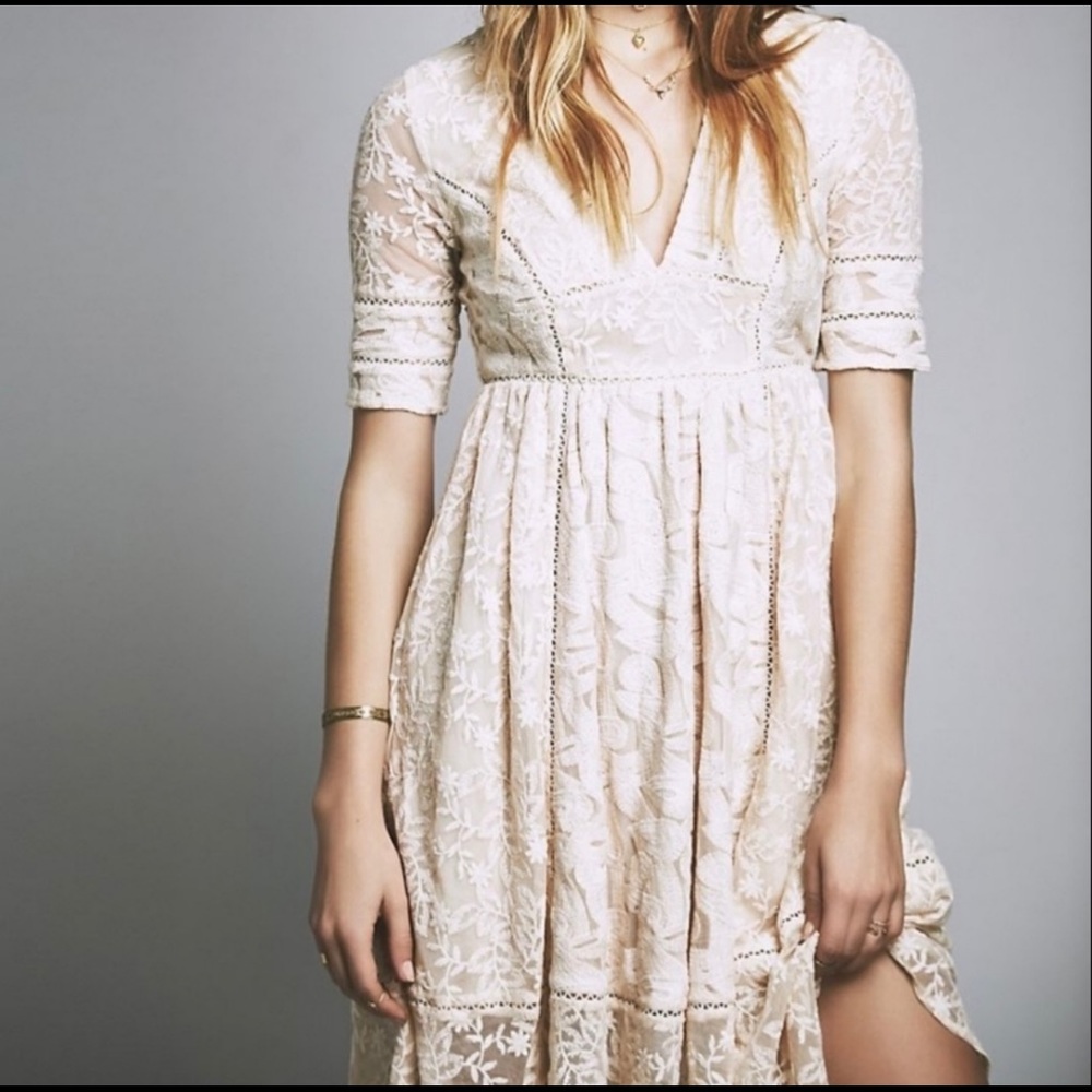 Free People Embroidered Lace Dress, Midi Lenght.